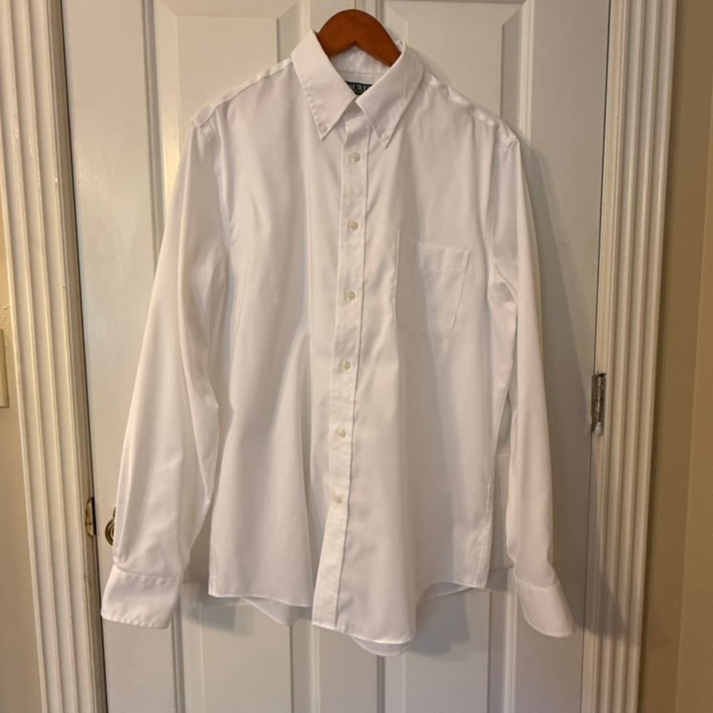 Lauren Ralph Lauren Button Down Women L White Good Regular Fit Stretch Fabric